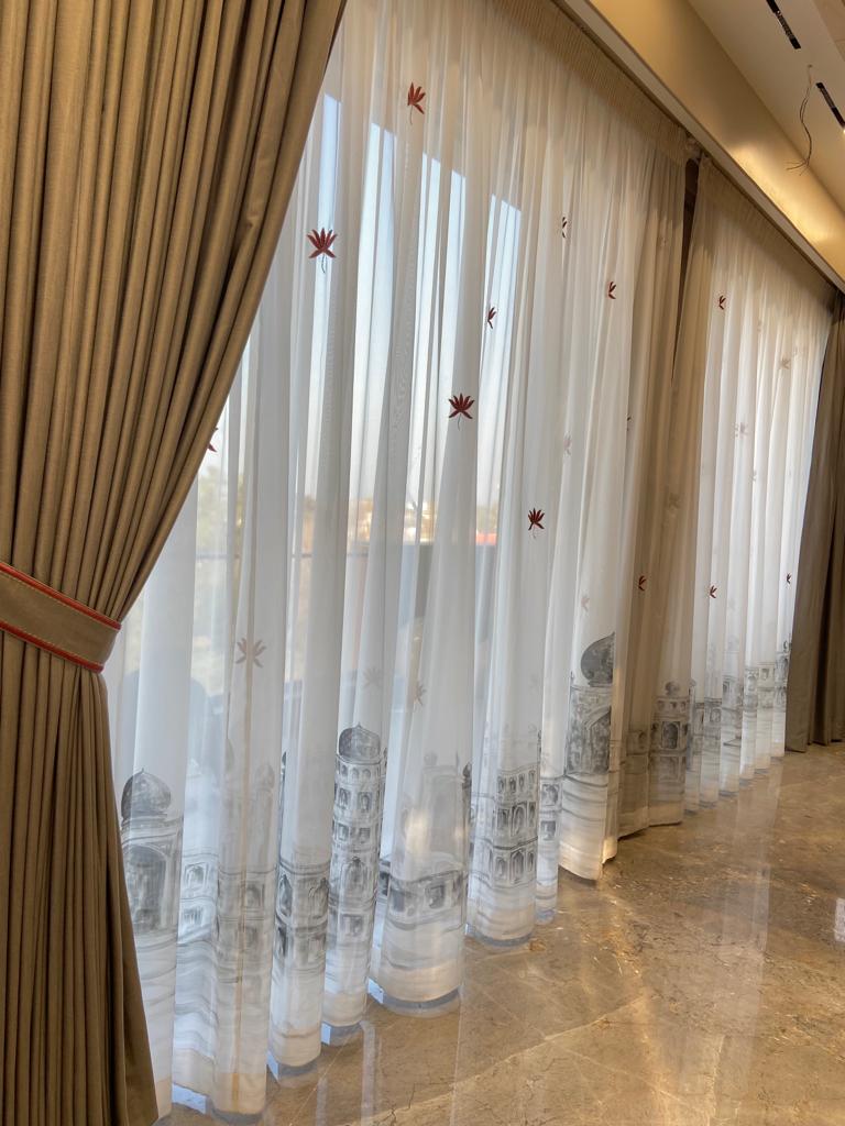 Hand-painted sheer curtains in private residence